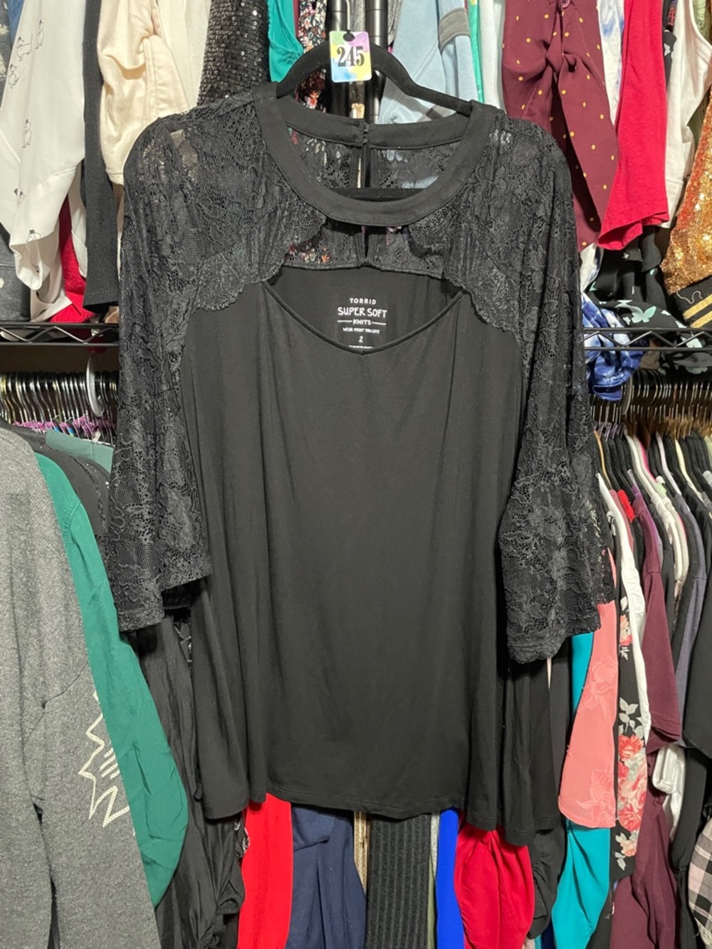 #245 size 2 Torrid NWT super soft Black Lace Yoke Super Soft Women’s Top